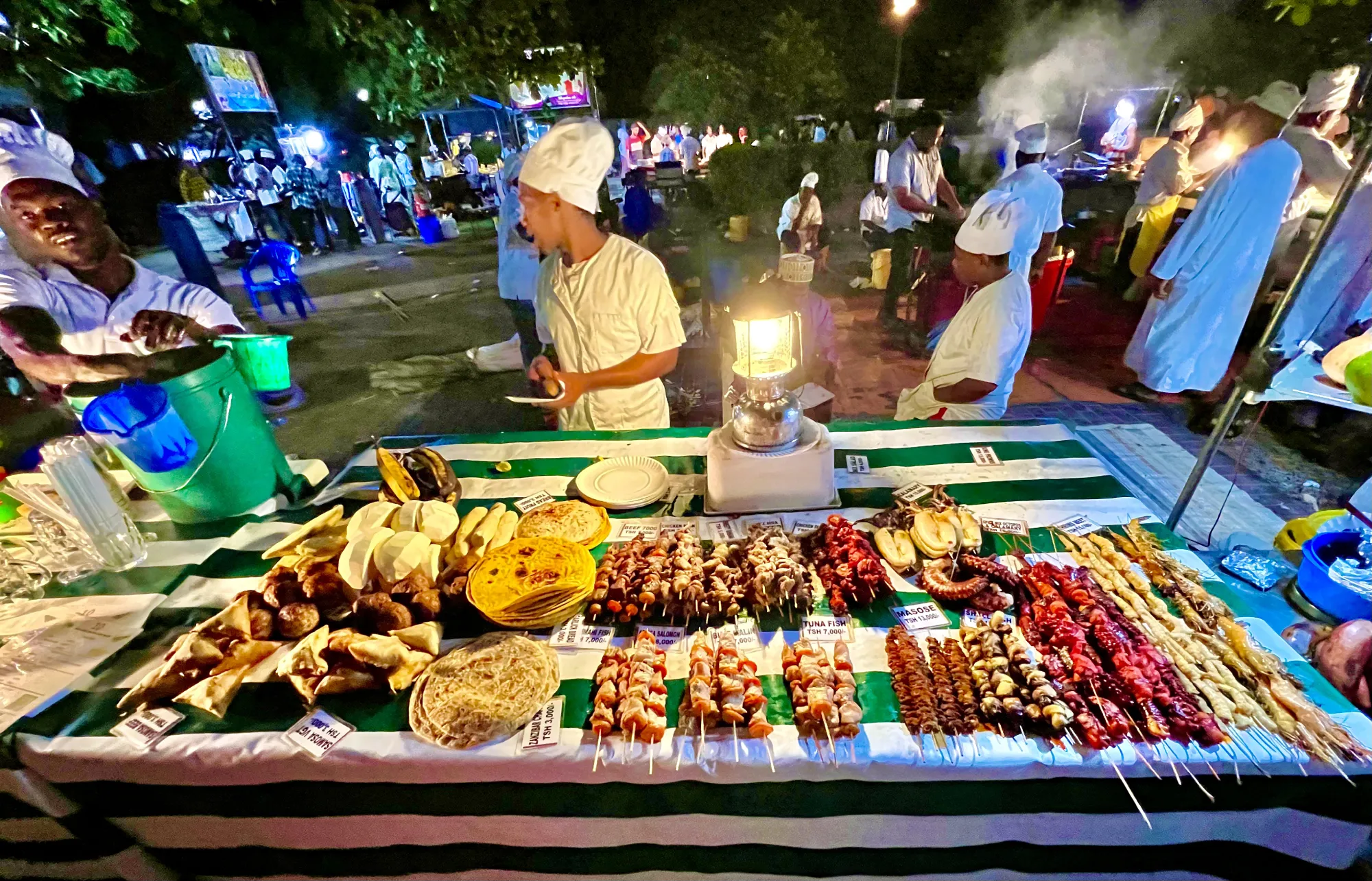 Zanzibar Stone Town Forodhani Gardens Night Market Seafood Skewers Street Food