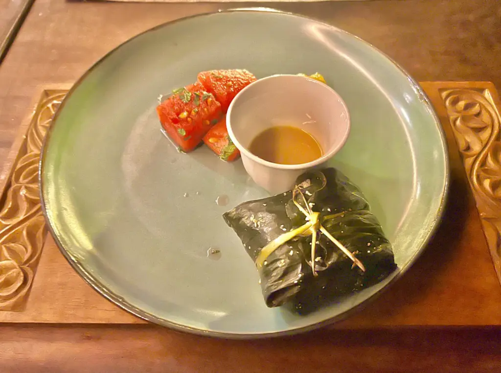 Emerson Hurumzi Fine Dining Zanzibar Traditional Dish Banana Leaf